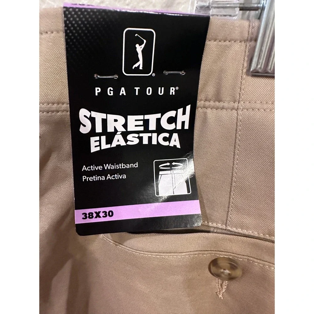 PGA Tour Mens Stretch Waistband Golf Pants Chinchilla Tan 38x30 PVBS7088DS